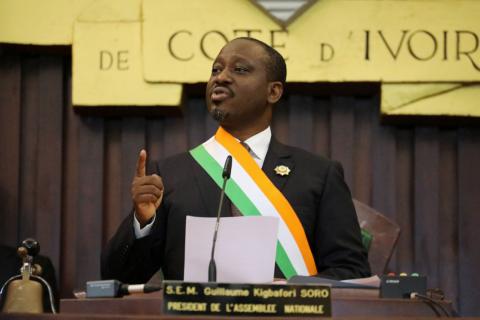 Ivory Coast parliament speaker Guillaume Soro speaks at the National Assembly in Abidjan, Ivory Coast, February 8, 2019. PHOTO BY REUTERS/Thierry Gouegnon