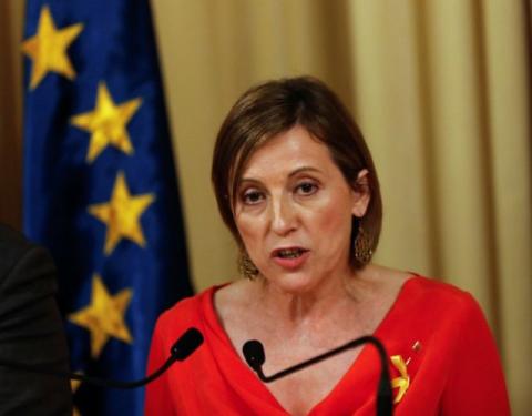 Speaker of the Catalan regional parliament Carme Forcadell delivers a statement in Barcelona, Spain, October 21, 2017. PHOTO BY REUTERS/Rafael Marchante