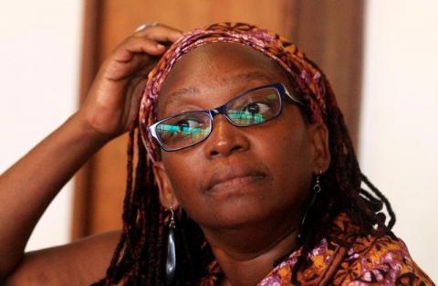 Ugandan prominent academic Stella Nyanzi stands in the dock at Buganda Road Court for criticising the wife of President Yoweri Museveni on social media, in Kampala, Uganda, April 10, 2017. PHOTO BY REUTERS/James Akena