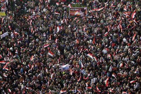 Supporters of Egypt's army and police gather at Tahrir square in Cairo, on the third anniversary of Egypt's uprising