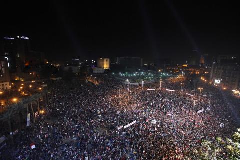 Supporters of Egypt's army and police gather at Tahrir square in Cairo, on the third anniversary of Egypt's uprising