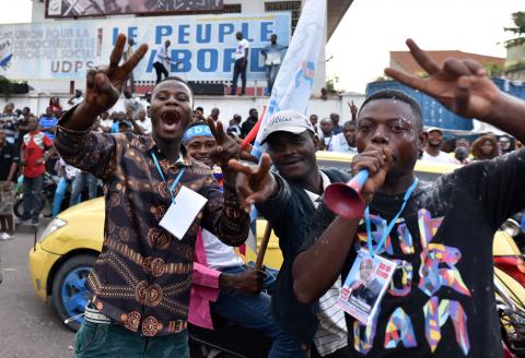 Supporters of Congolese main opposition party the Union for Democracy and Social Progress (UDPS) react outside the party's headquarters in Kinshasa, Democratic Republic of Congo, January 9, 2019. PHOTO BY REUTERS/Olivia Acland