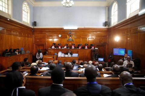 Kenyan Supreme Court judges attend a hearing of a petition challenging the election result filed by the National Super Alliance (NASA) coalition and Human Rights groups at the Supreme Court in Nairobi, Kenya, August 28, 2017. PHOTO BY REUTERS/Baz Ratner