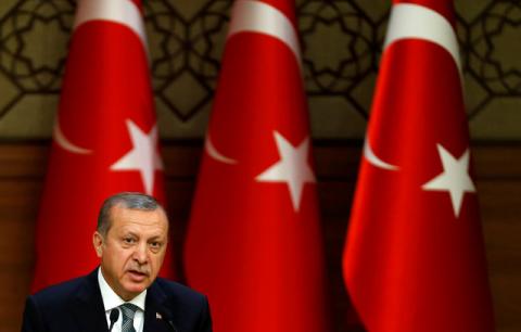 Turkish President Tayyip Erdogan makes a speech during his meeting with mukhtars at the Presidential Palace in Ankara, Turkey, May 4, 2016. PHOTO BY REUTERS/Umit Bektas