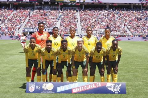 South Africa starting eleven before the game against the United States during a Countdown to the Cup Women's Soccer match at Levi's Stadium. PHOTO BY REUTERS/Kelley L Cox-USA TODAY Sports