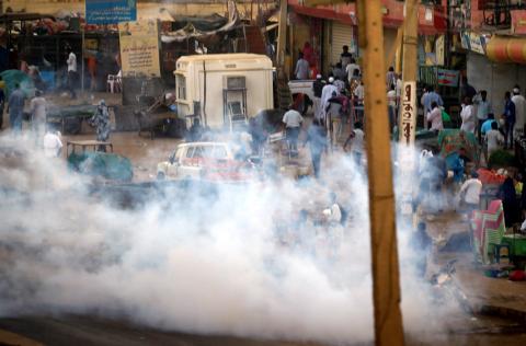A tear gas canister fired to disperse Sudanese demonstrators, during anti-government protests in the outskirts of Khartoum, Sudan, January 15, 2019. PHOTO BY REUTERS/Mohamed Nureldin Abdallah