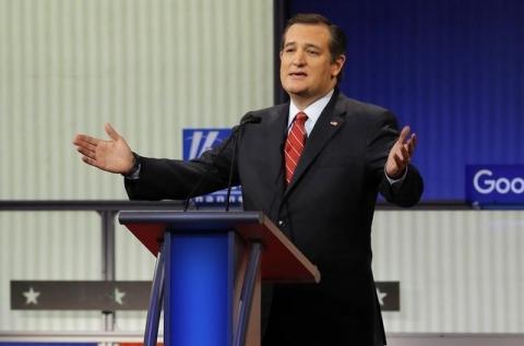 Republican U.S. presidential candidate and U.S. Senator Ted Cruz speaks at the debate held by Fox News for the top 2016 U.S. Republican presidential candidates in Des Moines, Iowa, January 28, 2016. PHOTO BY REUTERS/Jim Young