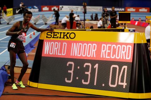 Ethiopia's Samuel Tefera celebrates after winning the men's 1500 metres and setting a new world indoor record Action Images. PHOTO BY REUTERS/Matthew Childs