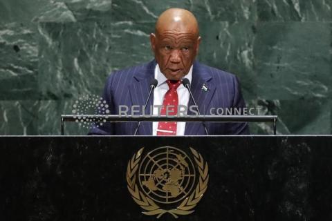 Thomas Motsoahae Thabane, Prime Minister of Lesotho addresses the 74th session of the United Nations General Assembly at U.N. headquarters in New York, U.S., September 27, 2019. PHOTO BY REUTERS/Lucas Jackson