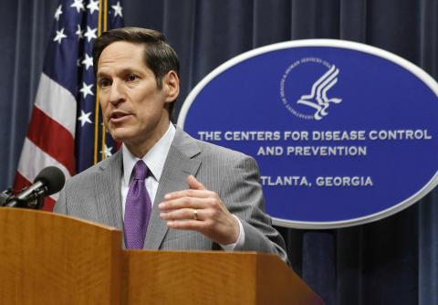 Centers for Disease Control and Prevention (CDC) Director, Dr. Thomas Frieden, speaks at the CDC headquarters in Atlanta, Georgia