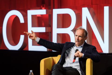 World Wide Web inventor Tim Berners-Lee delivers a speech during an event marking 30 years of World Wide Web, on March 12, 2019 at the CERN in Meyrin near Geneva, Switzerland. PHOTO BY REUTERS/Fabrice Coffrini/Pool