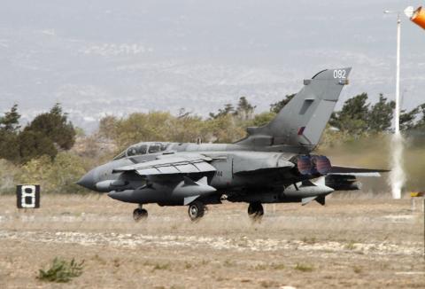 A British Tornado jet prepares to takeoff at the RAF Akrotiri in Cyprus