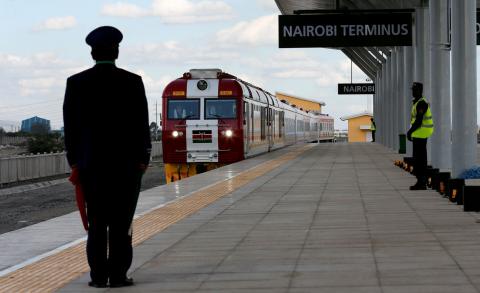 A train launched to operate on the Standard Gauge Railway (SGR) line constructed by the China Road and Bridge Corporation (CRBC) and financed by Chinese government arrives at the Nairobi Terminus on the outskirts of Kenya's capital Nairobi, May 31, 2017. PHOTO BY REUTERS/Thomas Mukoya