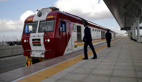 A train launched to operate on the Standard Gauge Railway (SGR) line constructed by the China Road and Bridge Corporation (CRBC) and financed by Chinese government arrives at the Nairobi Terminus on the outskirts of Nairobi, Kenya, May 31, 2017. PHOTO BY REUTERS/Thomas Mukoya