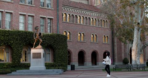 A person walks by the Trojan Shrine at University of Southern California in Los Angeles, California, U.S., March 13, 2019. PHOTO BY REUTERS/Mario Anzuoni