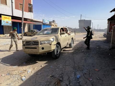 Troops from eastern Libyan forces are seen in Ain Zara, south of Tripoli, Libya, April 11, 2019. PHOTO BY REUTERS/Stringer