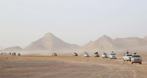 Troops and vehicles from the national army in Kufra, are seen taking part in a "Operation Dignity" mission, at the Libyan-Egyptian border, near Kufra