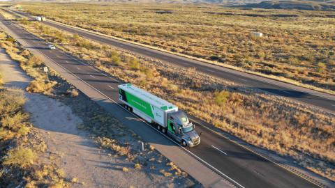 The TuSimple self-driving truck is pictured in this undated handout photo obtained by Reuters May 20, 2019. PHOTO BY REUTERS/TuSimple/Handout