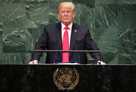 U.S. President Donald Trump pauses as he addresses the 73rd session of the United Nations General Assembly at U.N. headquarters in New York, U.S., September 25, 2018. PHOTO BY REUTERS/Carlo Allegri