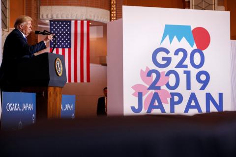 U.S. President Donald Trump speaks during a news conference in Osaka, Japan, June 29, 2019. PHOTO BY REUTERS/Jacquelyn Martin