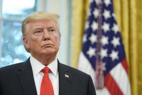 U.S. President Donald Trump stands in the Oval Office during a presentation of the Presidential Medal of Freedom to NBA Hall of Famer Jerry West at the White House in Washington, U.S., September 5, 2019. PHOTO BY REUTERS/Joshua Roberts