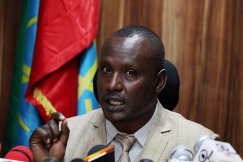 Zinabu Tunu, Spokesperson and Communication Affair Director of Attorney General of Ethiopia takes questions from journalists during a news conference on the case of human right violations in Ethiopia's Somali Regional State, in Addis Ababa, January 25, 2019. PHOTO BY REUTERS/Tiksa Negeri