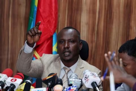 Zinabu Tunu, Spokesperson and Communication Affair Director of Attorney General of Ethiopia, takes questions from journalists during a news conference on the case of human right violations in Ethiopia's Somali Regional State, in Addis Ababa, on January 25, 2019. PHOTO BY REUTERS/Tiksa Negeri