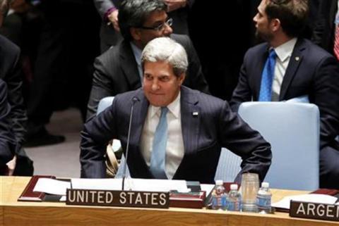 U.S. Secretary of State John Kerry takes his seat in the United Nations Security council