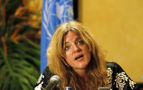 United Nations Mission in the Republic of South Sudan (UNMISS) Special Representative to Secretary General (SRSG) Hilde Johnson addresses a news conference in Kenya's capital Nairobi