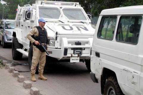 A U.N. peacekeeper patrols the streets during violent protests to press President Joseph Kabila to step down, in the Democratic Republic of Congo's capital Kinshasa, September 20, 2016. PHOTO BY REUTERS/Kenny Katombe