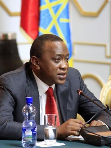 Kenya's President Uhuru Kenyatta addresses a news conference during his official visit at the National Palace in Ethiopia's capital Addis Ababa