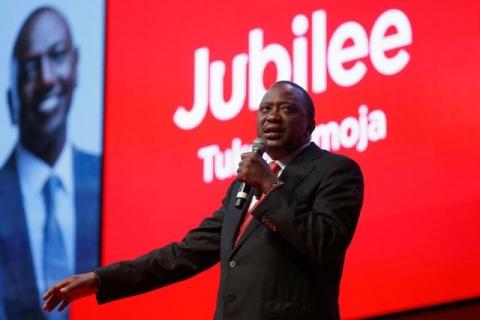 Kenya's President Uhuru Kenyatta delivers his speech during an event unveiling the Jubilee Party's manifesto in Nairobi, Kenya, June 26, 2017. PHOTO BY REUTERS/Baz Ratner