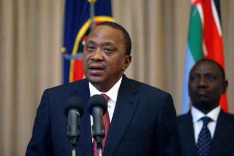 Kenya's President Uhuru Kenyatta (front) and his Deputy William Ruto deliver a statement to members of the media at the State House in Nairobi, Kenya, September 21, 2017. PHOTO BY REUTERS/Baz Ratner