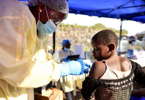 A Congolese health worker administers Ebola vaccine to a child at the Himbi Health Centre in Goma, Democratic Republic of Congo, July 17, 2019. PHOTO BY REUTERS/Olivia Acland