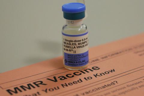 A vial of measles, mumps and rubella vaccine and an information sheet is seen at Boston Children's Hospital in Boston, Massachusetts, February 26, 2015. PHOTO BY REUTERS/Brian Snyder