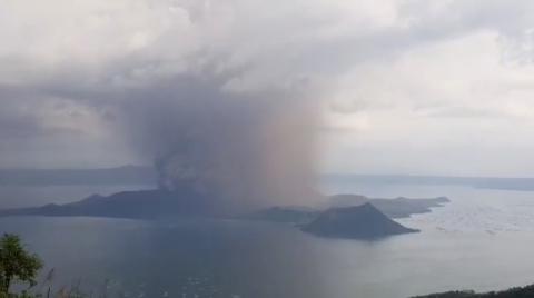 A view of the Taal volcano eruption seen from Tagaytay, Philippines January 12, 2020 in this still image taken from social media video. PHOTO BY REUTERS/Jon Patrick Laurence Yen 