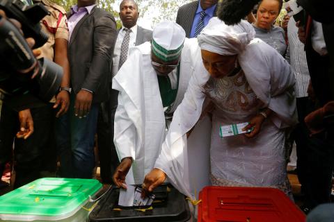 Main opposition presidential candidate Atiku Abubakar casts his vote at Ajiya's polling station. PHOTO BY REUTERS/Nyancho NwaNri