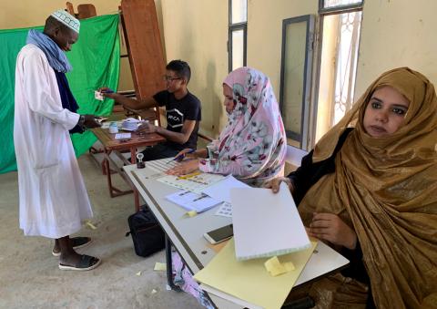 A man attends voting at a polling station during presidential election in Nouakchott, Mauritania, June 22, 2019. PHOTO BY REUTERS/Media Coulibaly