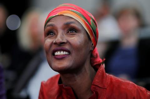 Human rights activist and top model Waris Dirie from Somalia smiles as she attends a news conference to announce the musical project "Desert Flower" in St. Gallen, Switzerland, March 7, 2019. PHOTO BY REUTERS/Arnd Wiegmann