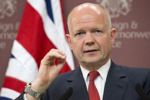 Britain's Foreign Secretary William Hague speaks during a news conference after the "Friends of Syria" meeting at the Foreign Office in London