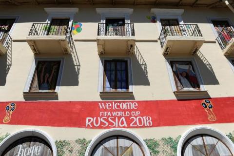 Murals for the 2018 FIFA World Cup are seen on the wall of a house in Rostov-on-Don, Russia, May 30, 2018. PHOTO BY REUTERS/Sergey Pivovarov