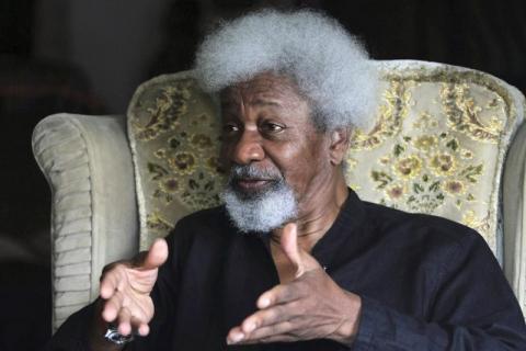 Author Wole Soyinka, who won the Nobel Prize for Literature in 1986, gestures during an interview in Lagos