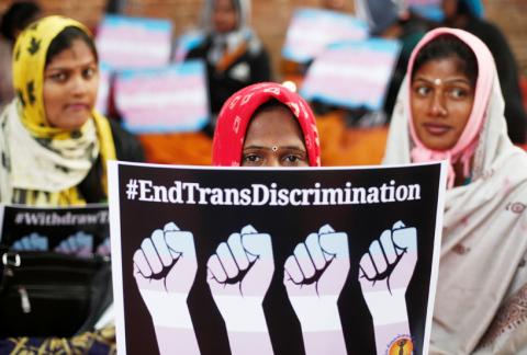 Members of the transgenders community hold placards during a protest against the passing of the Transgender Persons (Protection of Rights) Bill, 2018, in New Delhi, India, December 28, 2018. PHOTO BY REUTERS/Adnan Abidi