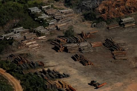 Piles of wood are seen during "Operation Green Wave" conducted by agents of the Brazilian Institute for the Environment and Renewable Natural Resources, or Ibama, to combat illegal logging in Apui, in the southern region of the state of Amazonas, Brazil, July 27, 2017. PHOTO BY REUTERS/Bruno Kelly