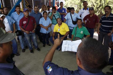 Clorox workers attend a gathering at the company headquarters in Valles del Tuy, in Miranda state