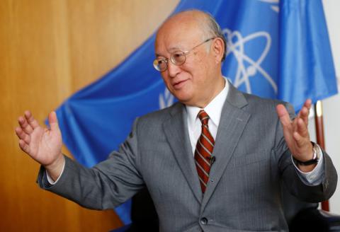 International Atomic Energy Agency (IAEA) Director General Yukiya Amano gestures during an interview with Reuters at the IAEA headquarters in Vienna, Austria, September 26, 2017. REUTERS/Leonhard Foeger