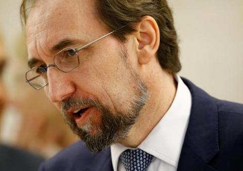 Zeid Ra'ad Al Hussein, U.N. High Commissioner for Human Rights arrives at the 36th Session of the Human Rights Council at the United Nations in Geneva, Switzerland, September 11, 2017. PHOTO BY REUTERS/Denis Balibouse