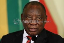 South African President Cyril Ramaphosa speaks during a news conference after a meeting with his Nigerian counterpart Muhammadu Buhari, in Pretoria, South Africa, October 3, 2019. PHOTO BY REUTERS/Siphiwe Sibeko