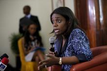 Nigeria's Finance Minister Kemi Adeosun speaks at a news conference in Lagos, Nigeria, April 9, 2016. PHOTO BY REUTERS/Akintunde Akinleye