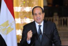 Egyptian President Abdel Fattah al-Sisi gives an address after the gunmen attack in Minya, accompanied by leaders of the Supreme Council of the Armed Forces and the Supreme Council for Police (unseen), at the Ittihadiya presidential palace in Cairo, Egypt, May 26, 2017. PHOTO BY REUTERS/ The Egyptian Presidency